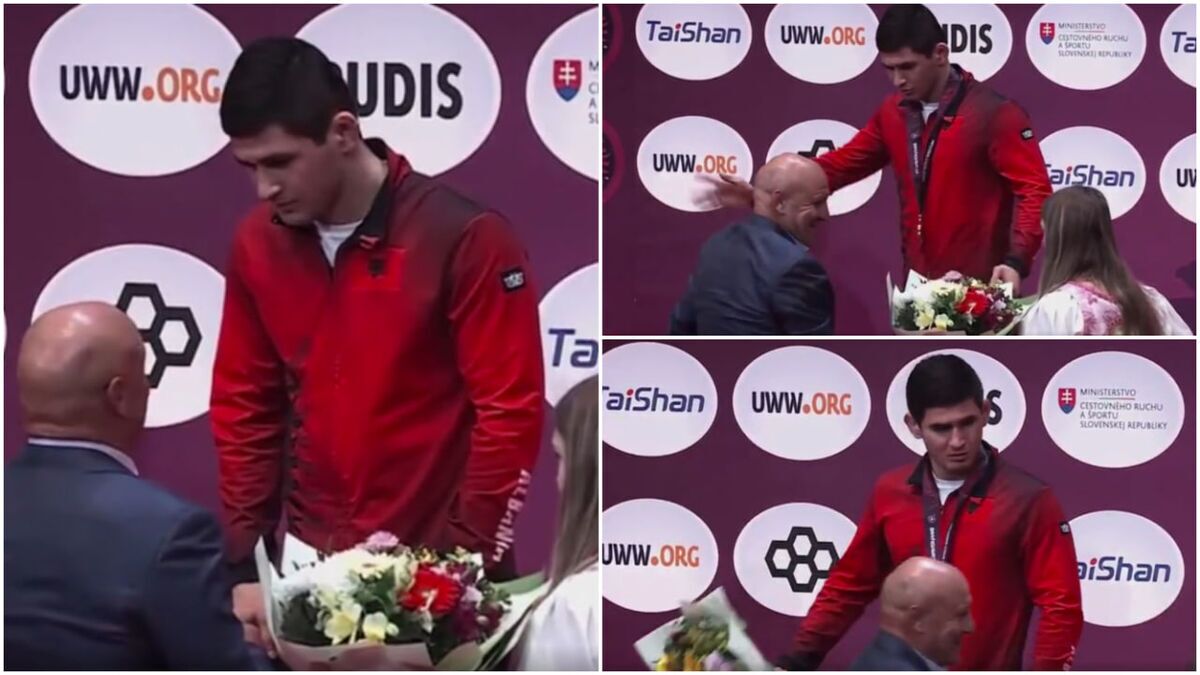 جنجال مامیاشویلی با والیف پای سکوی اهدای مدال + عکس جنجال مامیاشویلی با والیف پای سکوی اهدای مدال + عکس