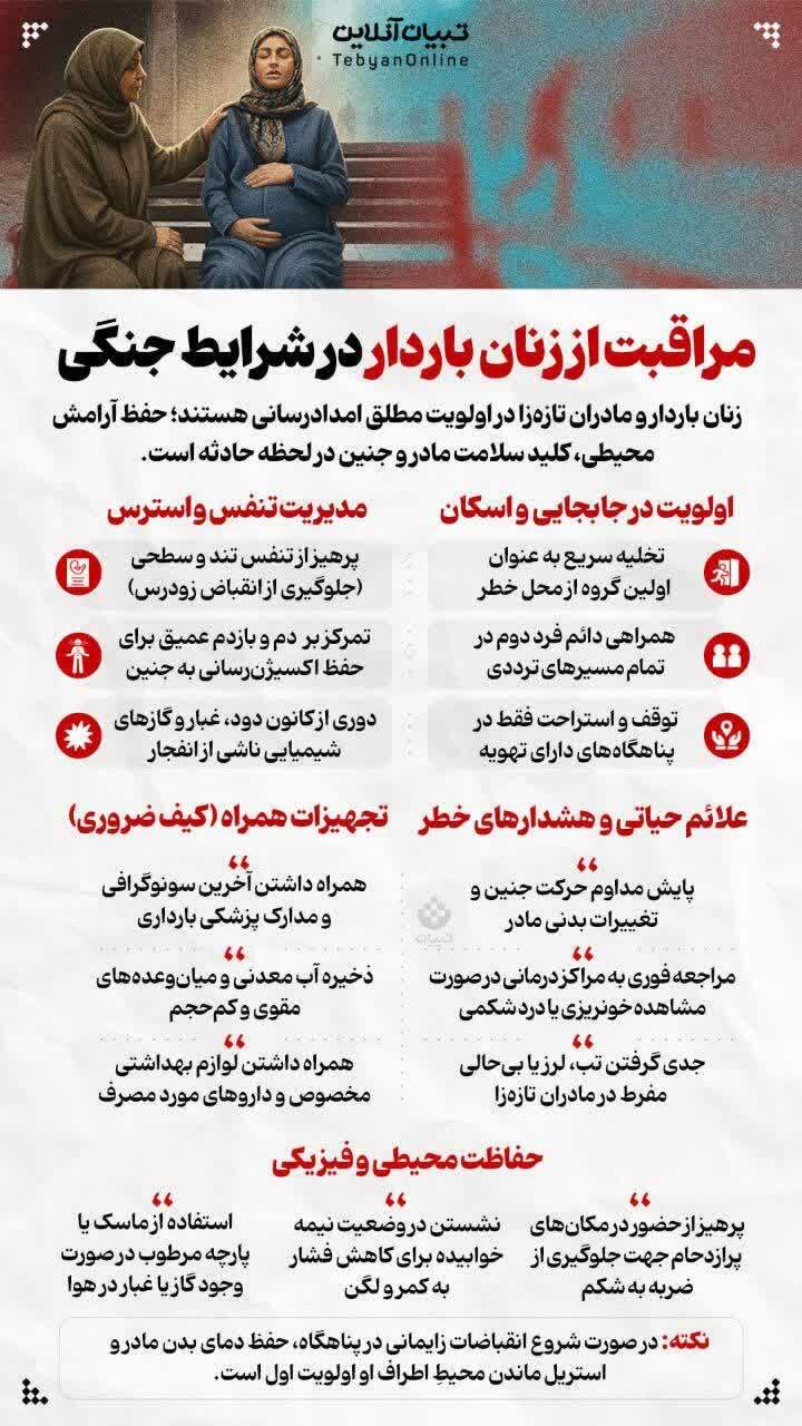جزئیات بیشتری از نحوه مراقبت از زنان باردار در شرایط جنگی + اینفوگرافی