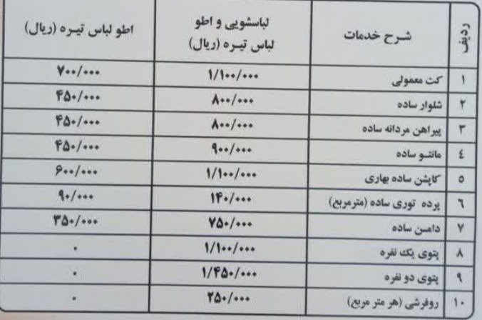 افزایش قیمت مواد شوینده و تعرفه انرژی کمر صنف خشکشویی را خم کرده است | اعلام نرخ خدمات خشکشویی و لباسشویی در آستانه نوروز ۱۴۰۵