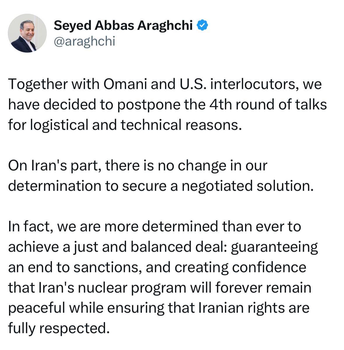 عراقچی: بیش از هر زمان دیگری مصمم به دستیابی به یک توافق عادلانه و متوازن هستیم عراقچی: بیش از هر زمان دیگری مصمم به دستیابی به یک توافق عادلانه و متوازن هستیم