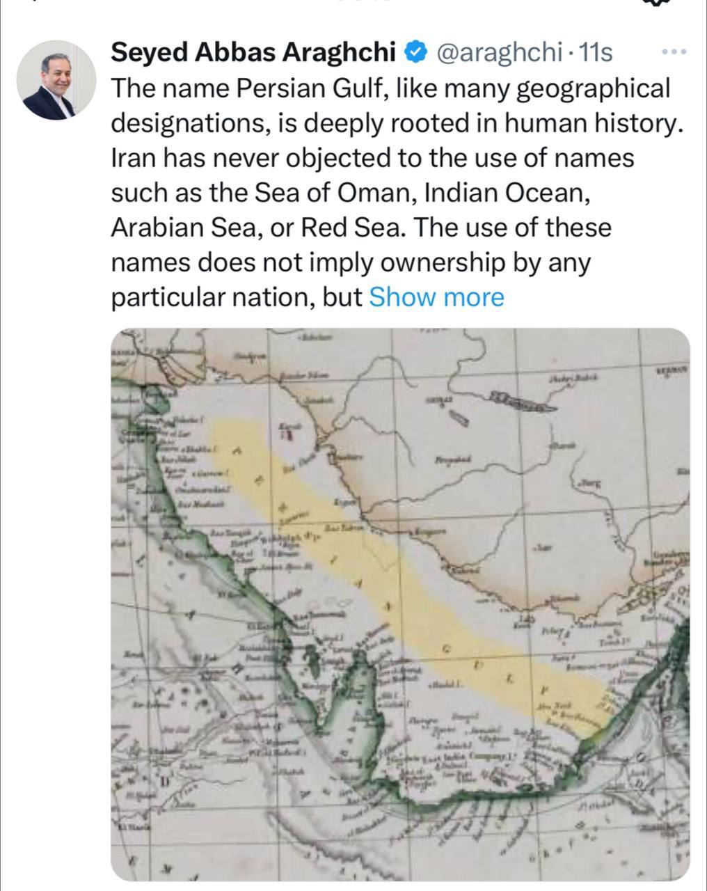 عراقچی: اغراض سیاسی برای تغییر نام تاریخی خلیج فارس، نشاندهنده نیت خصمانه علیه ایران و مردم آن است عراقچی: اغراض سیاسی برای تغییر نام تاریخی خلیج فارس، نشاندهنده نیت خصمانه علیه ایران و مردم آن است