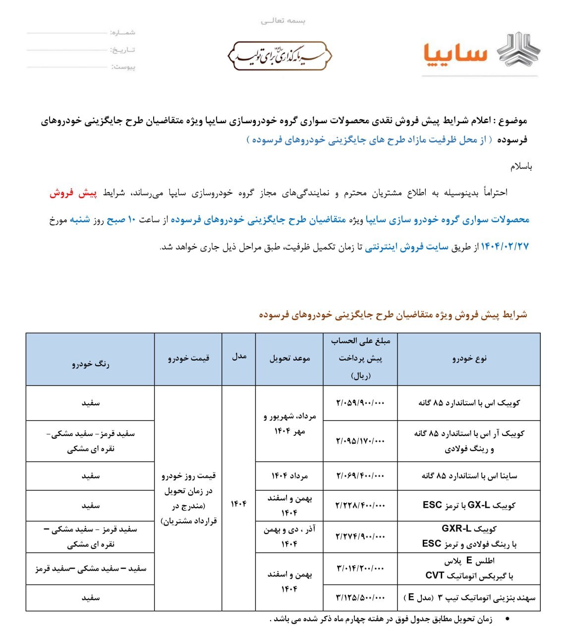 طرح پیش فروش سایپا ویژه خودروهای فرسوده اردیبهشت ۱۴۰۴ اعلام شد + جزئیات طرح پیش فروش سایپا ویژه خودروهای فرسوده اردیبهشت ۱۴۰۴ اعلام شد + جزئیات