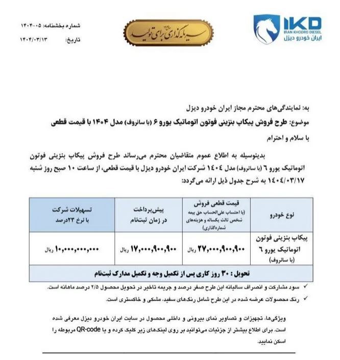 فروش ۲ محصول ایران خودرو از امروز (۱۷ خرداد ۱۴۰۴) آغاز شد + جدول