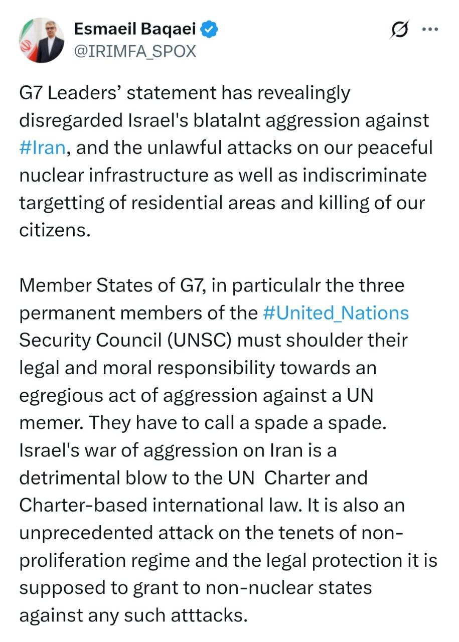 تذکر بقائی به گروه هفت: دست از لفاظی یکجانبه برداشته و متجاوز را محکوم کنید تذکر بقائی به گروه هفت: دست از لفاظی یکجانبه برداشته و متجاوز را محکوم کنید