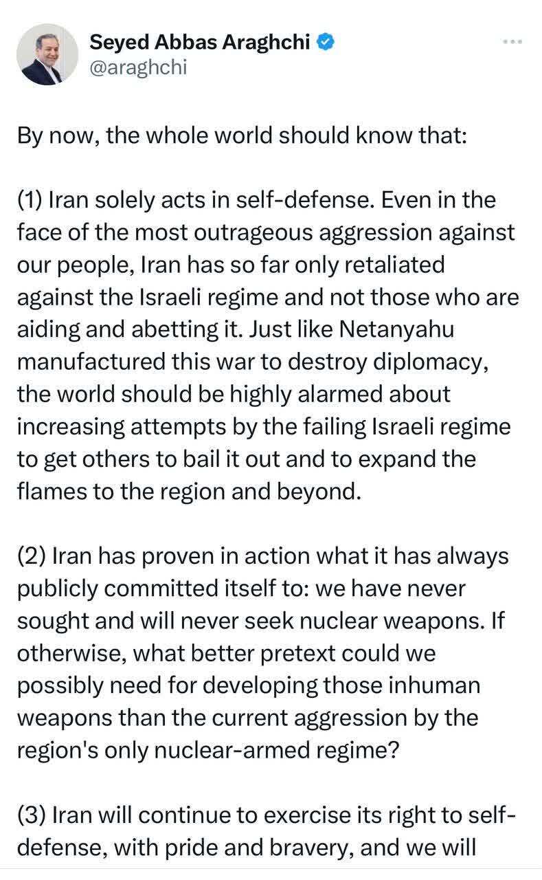 عراقچی: ما هرگز به دنبال سلاحهای هستهای نبوده و نخواهیم بود عراقچی: ما هرگز به دنبال سلاحهای هستهای نبوده و نخواهیم بود