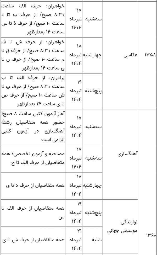 اعلام زمان برگزاری آزمون عملی و تشریحی کارشناسیارشد ناپیوسته سال ۱۴۰۴ اعلام زمان برگزاری آزمون عملی و تشریحی کارشناسیارشد ناپیوسته سال ۱۴۰۴
