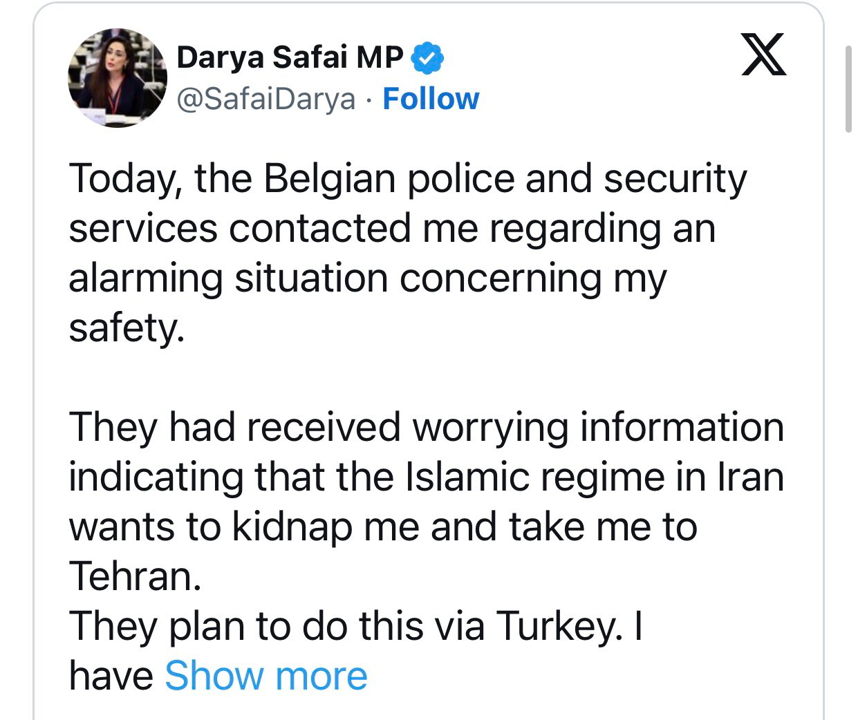 واکنش سفارت ایران به ادعای دریا صفایی، عضو ایرانیتبار پارلمان بلژیک واکنش سفارت ایران به ادعای دریا صفایی، عضو ایرانیتبار پارلمان بلژیک