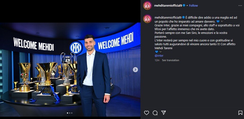 خداحافظی طارمی از هواداران اینتر + عکس خداحافظی طارمی از هواداران اینتر + عکس