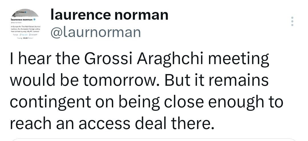 ادعای خبرنگار وال‌استریت ژورنال: عراقچی و گروسی احتمالا سه‌شنبه (۱۸ شهریور ۱۴۰۴) دیدار کنند