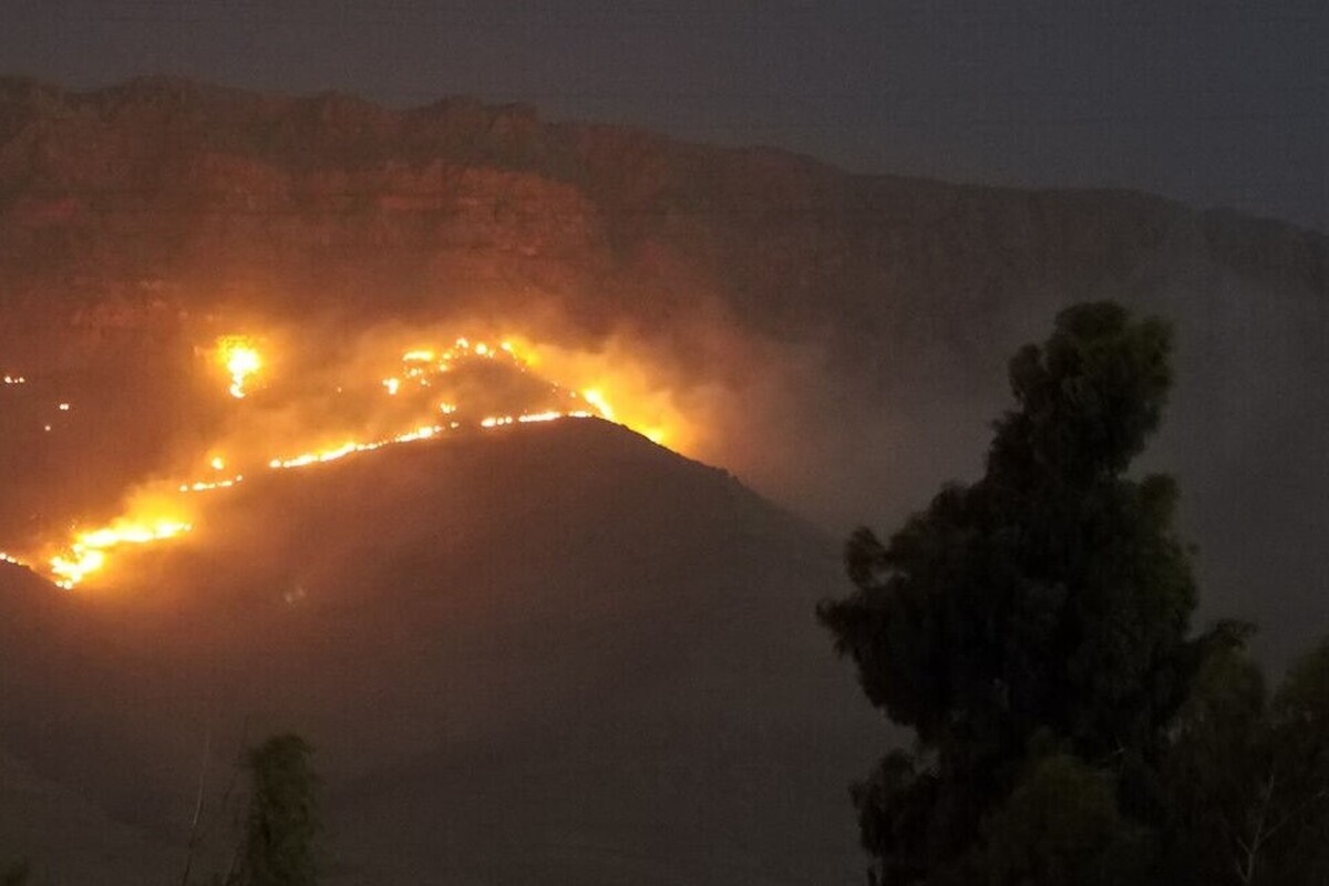 تلاش آتش‌نشانان برای اطفای آتش در ارتفاعات کوه بمو شیراز ادامه دارد (۱۱ مهر ۱۴۰۴)