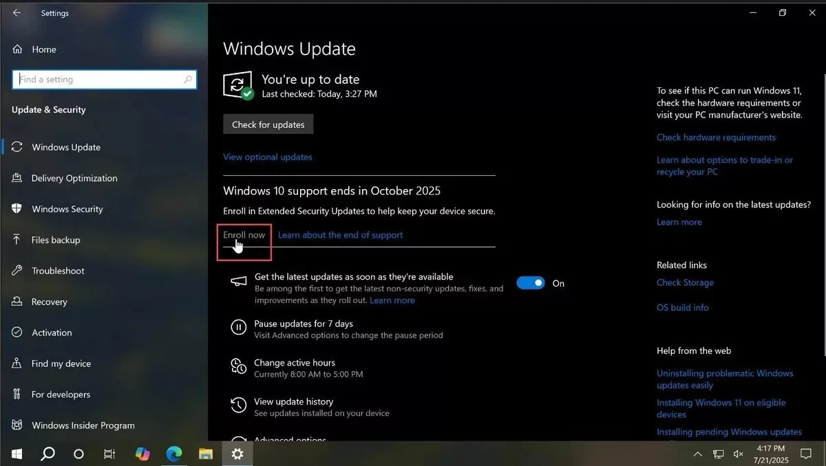 پایان پشتیبانی مایکروسافت از ویندوز ۱۰ در ۲۲ مهر ۱۴۰۴ + راهکارهای جایگزین و نکات مهم تنظیمات آپدیت ویندوز
