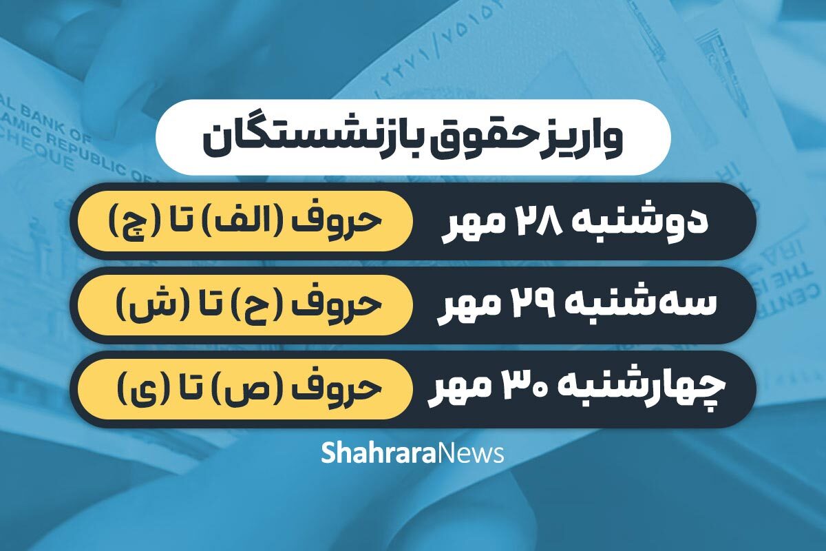 واریز حقوق مهرماه بازنشستگان تأمین اجتماعی و مستمریبگیران از امروز (۲۸ مهرماه ۱۴۰۴) | معوقات حقوق هم در حال واریز است واریز حقوق مهرماه بازنشستگان تأمین اجتماعی و مستمریبگیران از امروز (۲۸ مهرماه ۱۴۰۴) | معوقات حقوق هم در حال واریز است