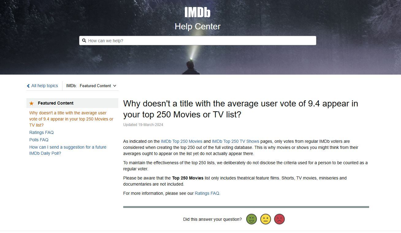 چرا بعضی فیلمها با امتیاز بالا در فهرست ۲۵۰ فیلم برتر IMDB نیستند؟ امتیاز بالا در فهرست ۲۵۰ فیلم برتر IMDB