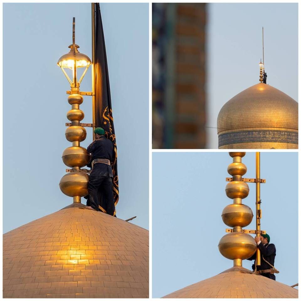 تعویض پرچم گنبد منور رضوی در آستانه شهادت حضرت زهرا (س)