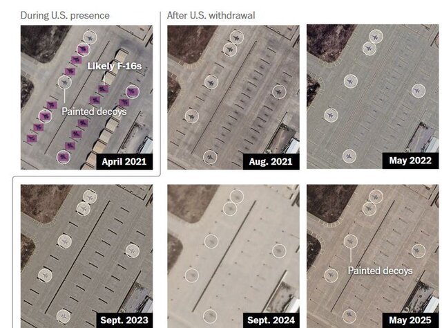 طالبان تصویر هواپیماهای نظامی را بر روی زمین پایگاه هوایی بگرام نقاشی کردند