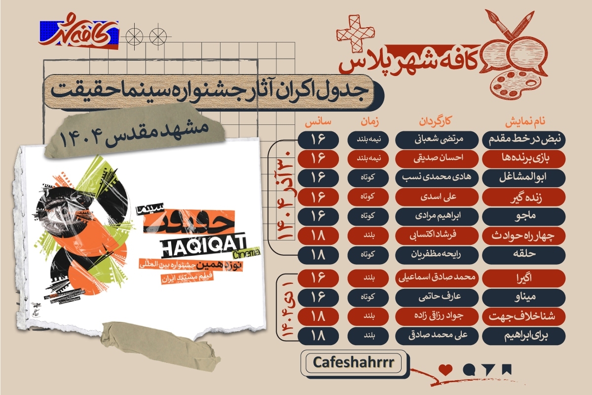 کافه شهر | نمایش فیلم‌های «سینما حقیقت» در مشهد از ۳۰ آذر + جدول اکران