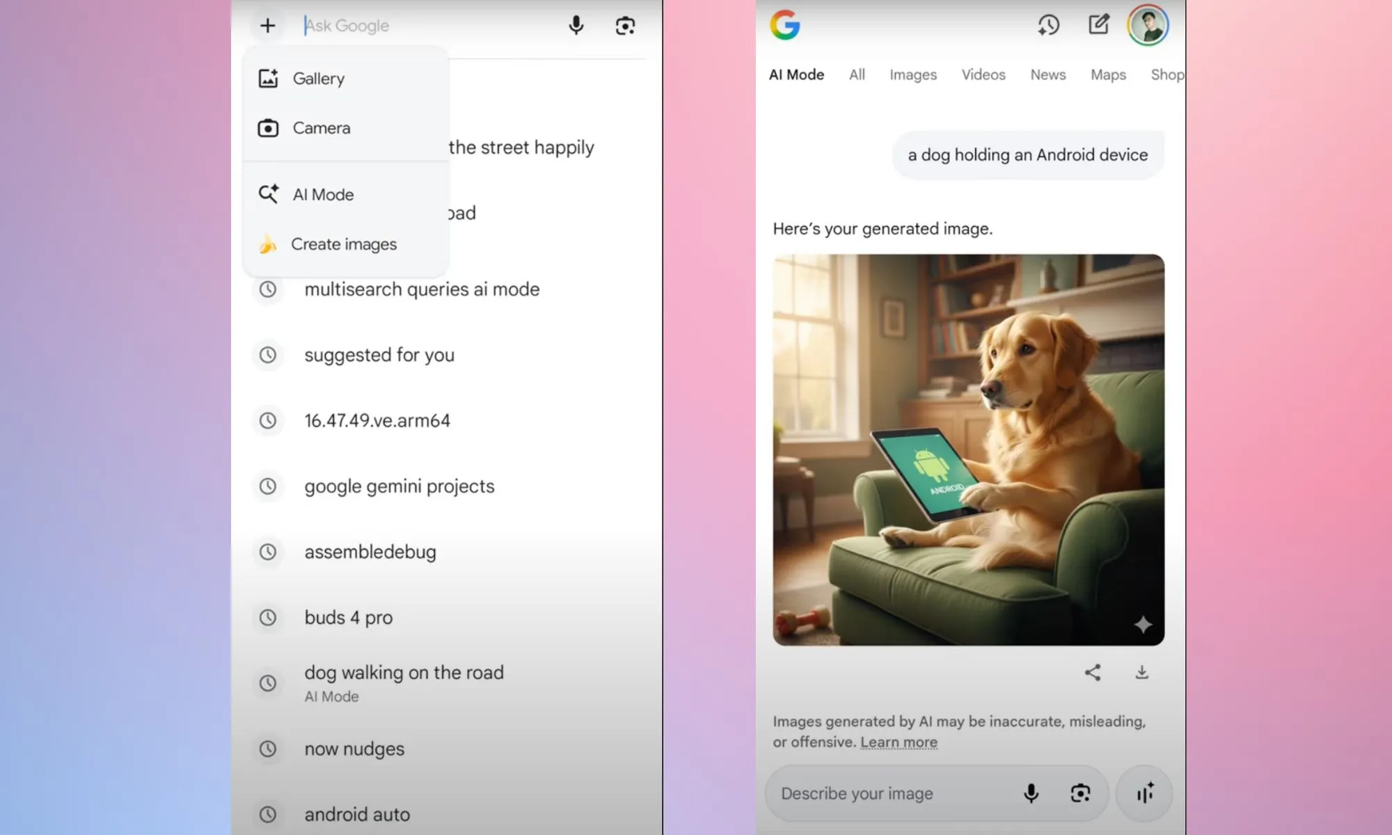 گوگل احتمالا ابزار تولید تصویر Nano Banana را مستقیماً به نوار جستوجو اضافه میکند ابزار تولید تصویر Nano Banana مستقیماً در نوار جستوجو