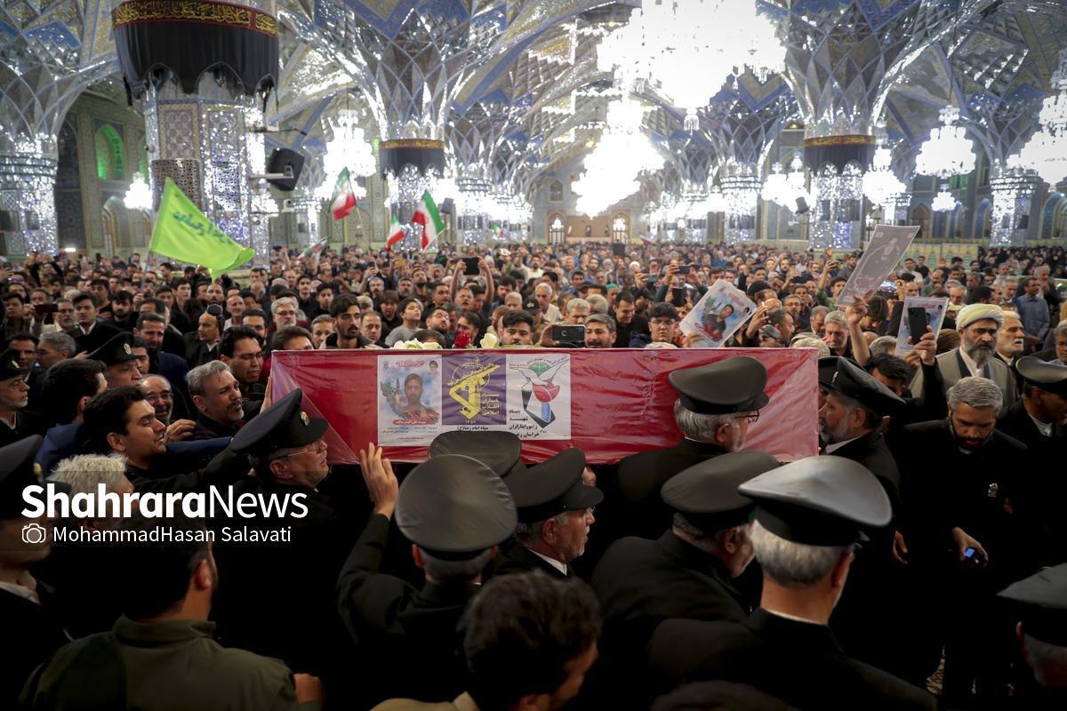 وداع با ۵ شهید خراسانی حمله آمریکایی-صهیونی در حرم مطهر رضوی+ فیلم