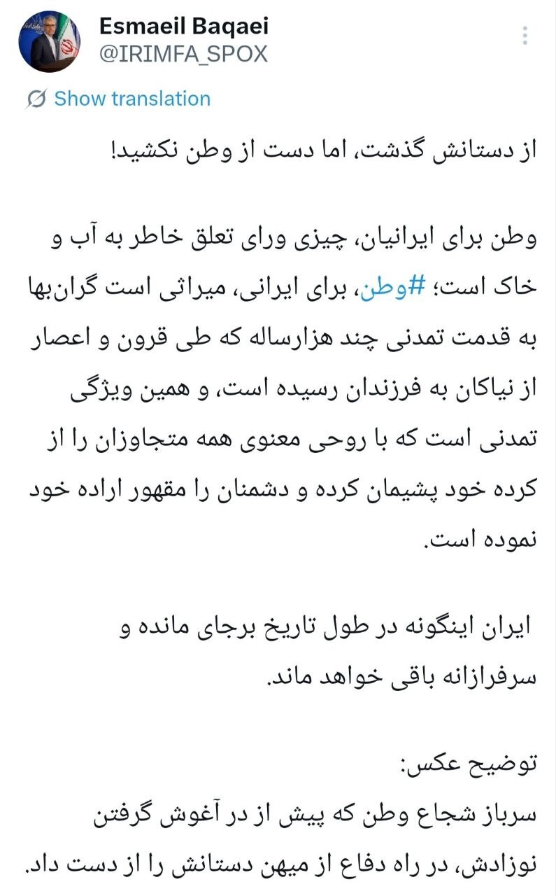 بقائی: از دست و پا گذشت، اما دست از وطن نکشید!