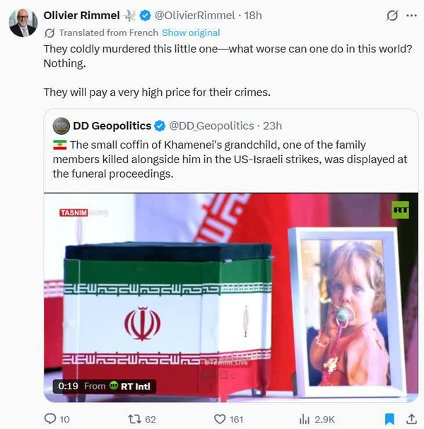 واکنش مدیر اندیشکده‌ فرانسوی به شهادت مظلومانه نوه خردسال رهبر شهید