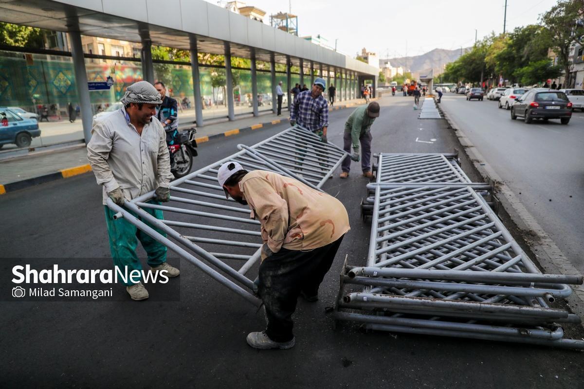 آغاز نصب مجدد نرده‌های BRT خیابان امام رضا (ع) مشهد