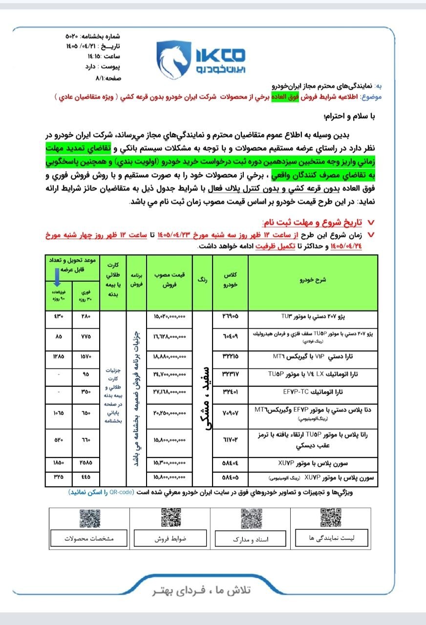 فروش فوری بدون قرعه کشی ۹ محصول ایران خودرو ویژه عموم با تحویل فوری + جزئیات