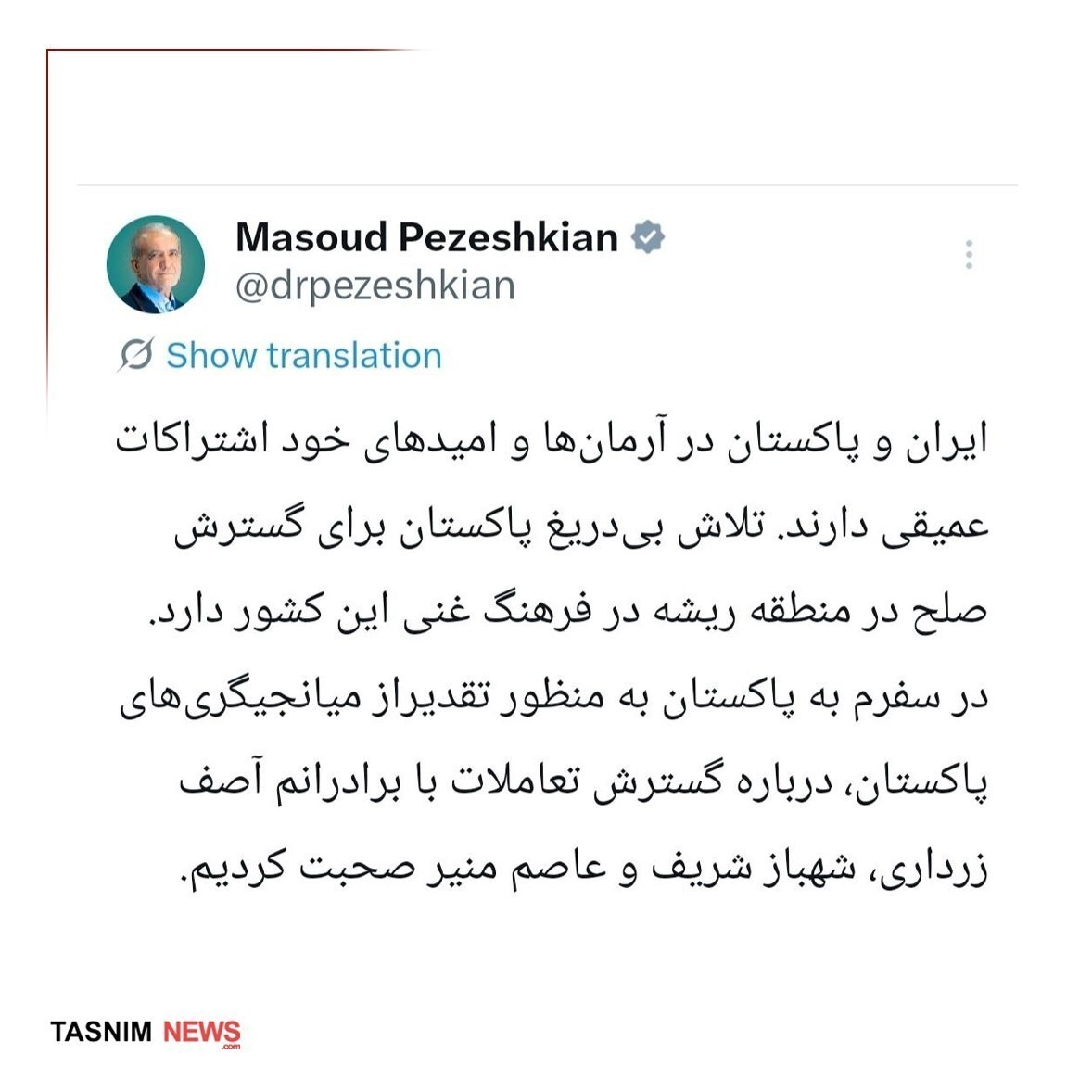 رئیس‌جمهور: فرهنگ غنی پاکستان ریشه تلاش این کشور برای گسترش صلح در منطقه است