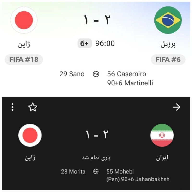 شباهت عجیب برد برزیل برابر ژاپن به پیروزی ایران + عکس شباهت عجیب برد برزیل برابر ژاپن به پیروزی ایران + عکس