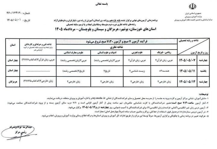 آزمون‌های نهایی یازدهمی‌ها بسته شد | تعیین تکلیف امتحانات ۴ استان جنوبی