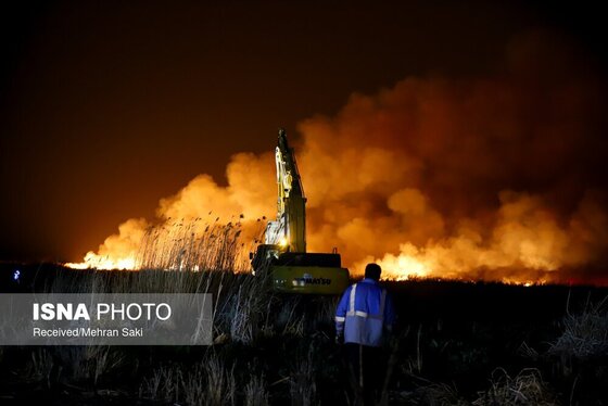 مهار آتش در تالاب میقان اراک پس از ۸ ساعت + عکس و فیلم