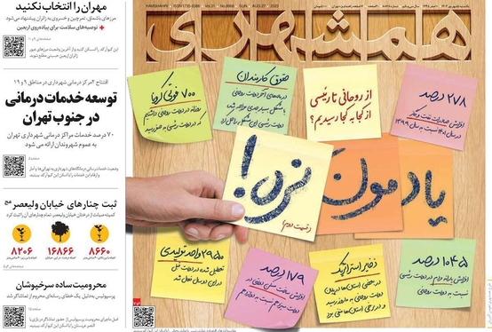 صفحه نخست روزنامه‌های کشور - یکشنبه ۵ شهریور ۱۴۰۲