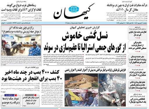 صفحه نخست روزنامه‌های کشور - دوشنبه ۲۰ شهریور ۱۴۰۲