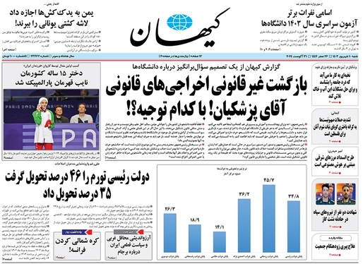 صفحه نخست روزنامه‌های کشور - شنبه ۱۰ شهریور ۱۴۰۳