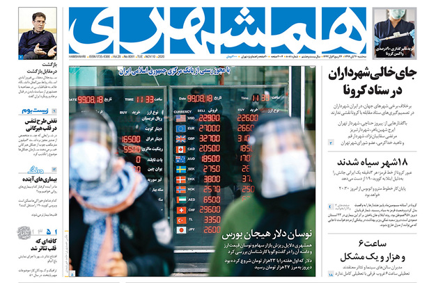 صفحه نخست روزنامه‌های کشور - سه‌شنبه ۲۰ آبان ۱۳۹۹