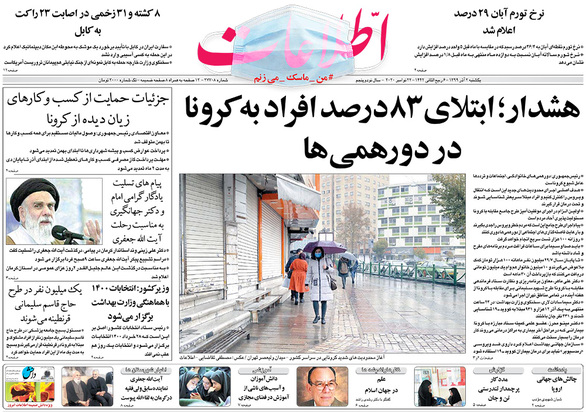 صفحه نخست روزنامه‌های کشور - یکشنبه ۲ آذر ۱۳۹۹