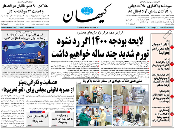 صفحه نخست روزنامه‌های کشور - یکشنبه ۲۳ آذر ۱۳۹۹