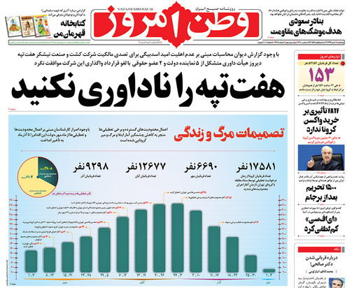 صفحه نخست روزنامه‌های کشور - پنجشنبه ۴ دی ۱۳۹۹