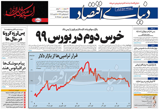 صفحه نخست روزنامه‌های کشور - دوشنبه ۲۹ دی ۱۳۹۹