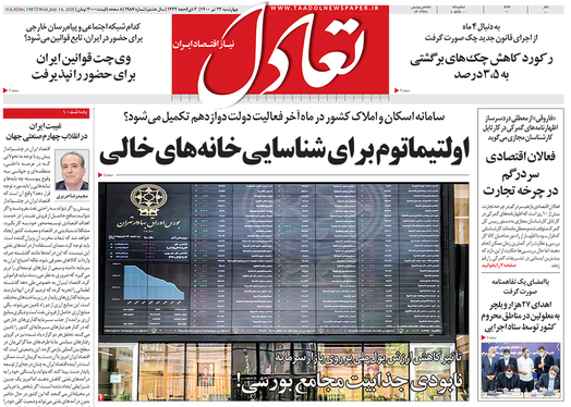 صفحه نخست روزنامه‌های کشور - چهارشنبه ۲۳ تیر ۱۴۰۰