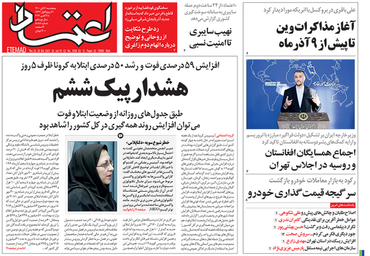 صفحه نخست روزنامه‌های کشور - پنجشنبه ۶ آبان ۱۴۰۰