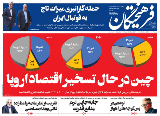 صفحه نخست روزنامه‌های کشور - یکشنبه ۵ دی ۱۴۰۰