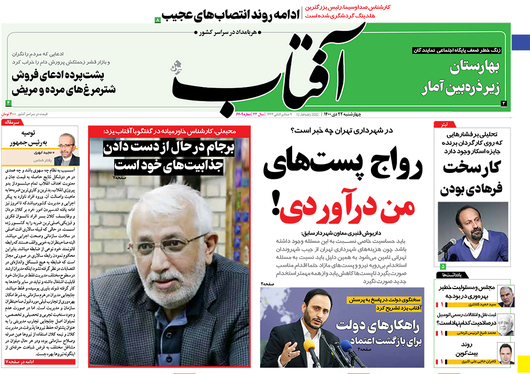صفحه نخست روزنامه‌های کشور - چهارشنبه ۲۲ دی ۱۴۰۰